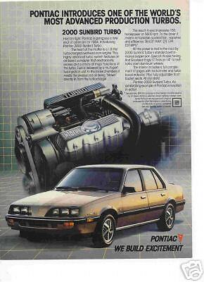1984 PONTIAC 2000 SUNBIRD TURBO ORIGINAL VINTAGE AD  
