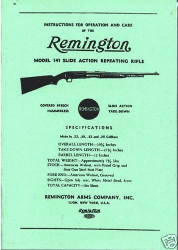 Remington Model 141 Repeating Rifle Gun Manual  