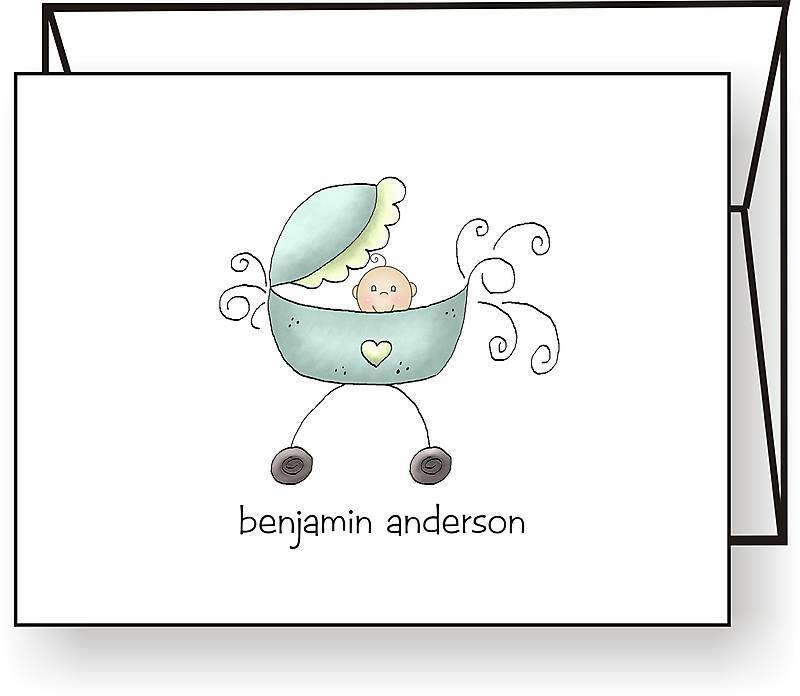 Personalized BABY CARRIAGE / PRAM THANK YOU Note Cards  