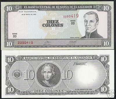 EL SALVADOR 10 COLONES P141A 1995 ARCE COLON UNC SCARCE NOTE  