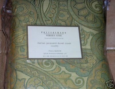 Pottery Barn Green Italian Jacquard Full Queen Duvet  