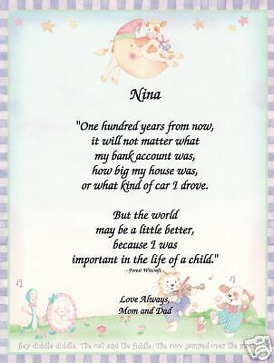 100 years from now Nursery Poem Prayer Personalized  