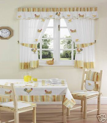 CHICKENS KITCHEN CURTAINS WHITE/YELLOW 46X42  