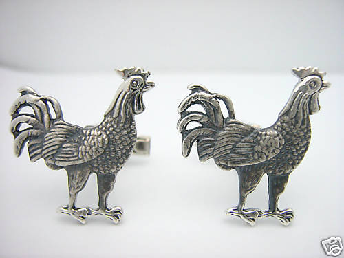 Sterling Silver Rooster Chicken Cufflinks Cuff Links  