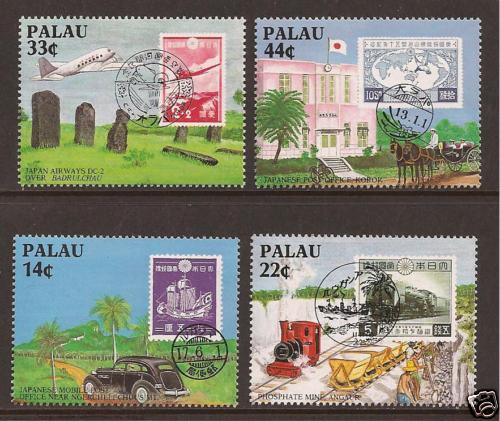 PALAU #164 7 Japanese Stamps Post Office Car Airplane  