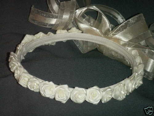 Ivory silk roses Flower Girl Head Piece halo wedding  