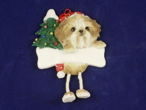 SHIH TZU TAN/WHITE PUPPY CUT Dangling Legs Ornament #87  