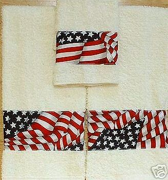 3pc Patriotic American Flag Bath Hand Wash Towels