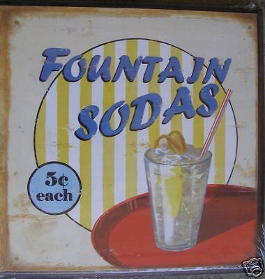 FOUNTAIN SODA Plaque Sign Wall Decor RETRO 50s Style  