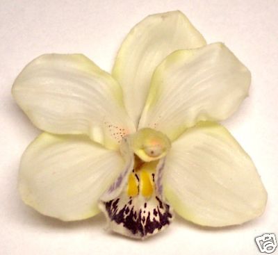 CYMBIDIUM ORCHID SILK FLOWER PIN BROOCH CREAM COLOR  