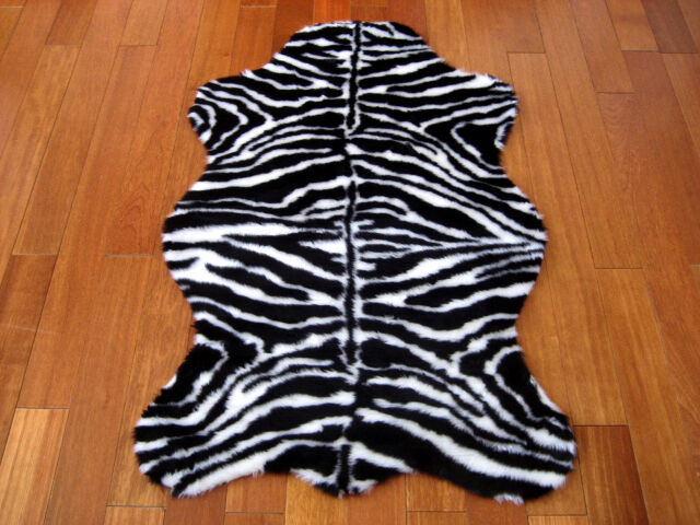 ZEBRA RUG FAUX FUR ZEBRA SKIN PELT HIDE RUG 2X4 NEW  