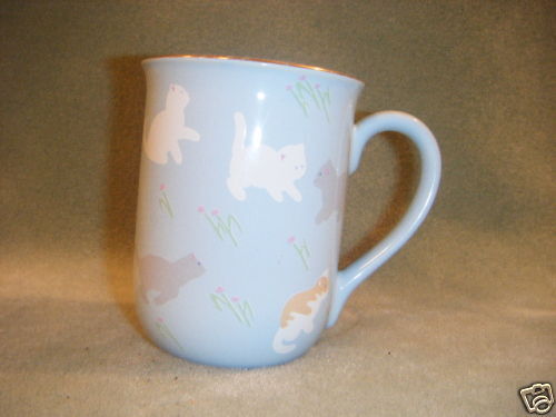 Otagiri Kitty Cat Kittens Cats on Blue Mug Cup Liliane Baron