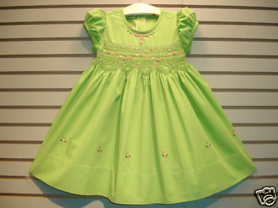 NB 3M 6M 9M GREEN Boutique Design Hand Embroidered Smocked Dress NEW 