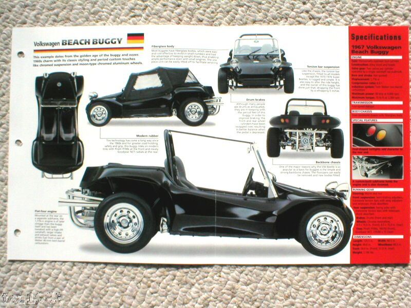 1967 VW DUNE BEACH BUGGY SPEC SHEET/Brochure HUSTLER  