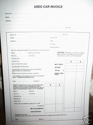 PRINTED A4 3 PT NCR USED CAR SALES INVOICE PAD  