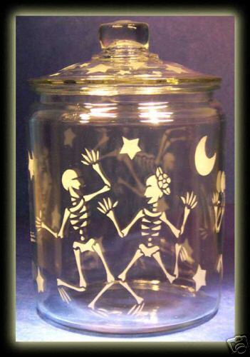 Day Of The Dead Dancing Skeleton Bone Art Cookie Jar  