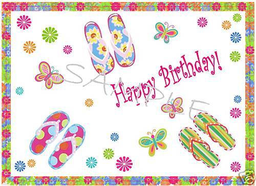 Edible Cake Image   Flip Flops   Happy Birthday   Rec  