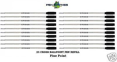 20 CROSS Ballpoint Pen Refills * BLACK FINE POINT * New  