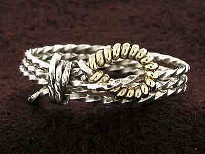 Lariat Ring, silver with Gold Trim Sizeable 4   11 Ropers Rodeo Horse 