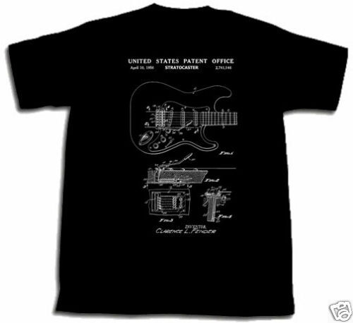 Fender STRATOCASTER PATENT SHIRT 2XL XXL guitar art  