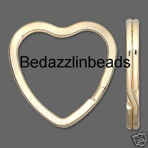 20 Big Gold Plated Heart Shaped Key Chain Split Rings  