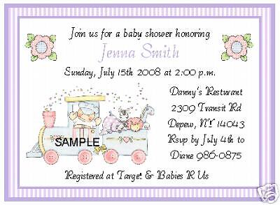 CUTE BABY TRAIN WITH ANIMALS BABY SHOWER INVITATIONS  