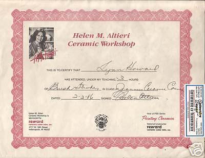 HELEN ALTIERI Ceramics Signed Autograph Certificate COA  