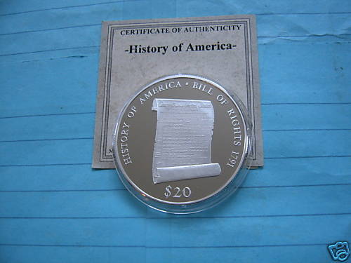 1791 BILL OF RIGHTS 999 SILVER $20 2000 COIN RARE SHARP  